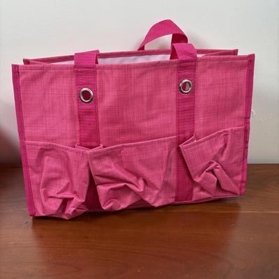 LOT 108: Thirty-One Monogrammed Utility Tote Bags, Cool Zip Snacker Bags & Signature Canvas Shine Bright Pillow Cover