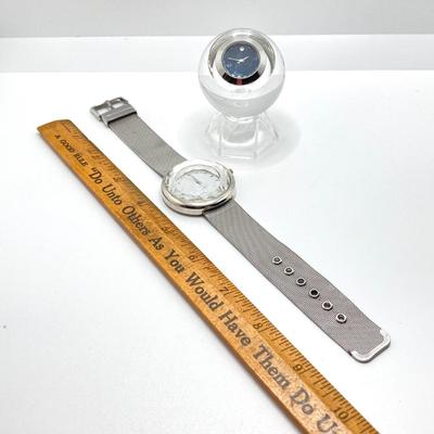 LOT 109: Movado Orb Desk Clock in Original Box and Prism Style Watch