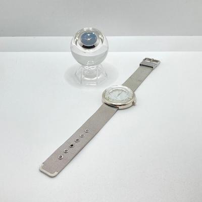 LOT 109: Movado Orb Desk Clock in Original Box and Prism Style Watch