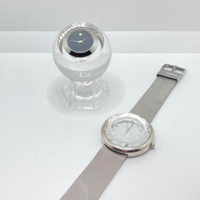 LOT 109: Movado Orb Desk Clock in Original Box and Prism Style Watch