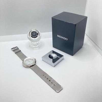 LOT 109: Movado Orb Desk Clock in Original Box and Prism Style Watch