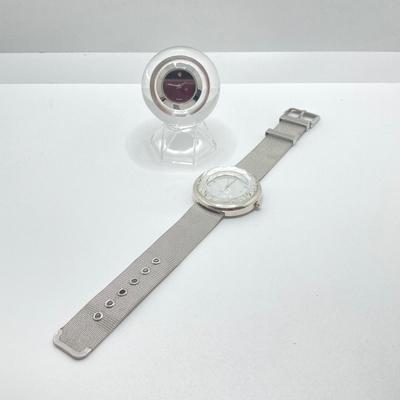 LOT 109: Movado Orb Desk Clock in Original Box and Prism Style Watch