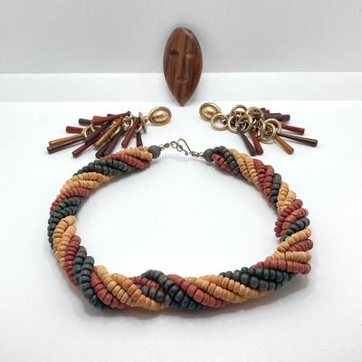 LOT 116: Vintage Beaded and Wood Jewelry