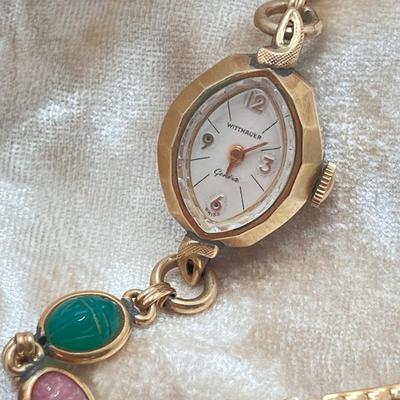LOT 121: Wittnauer Scarab Band Swiss Watch and Jean Cardot Pendant Watch