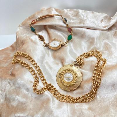 LOT 121: Wittnauer Scarab Band Swiss Watch and Jean Cardot Pendant Watch
