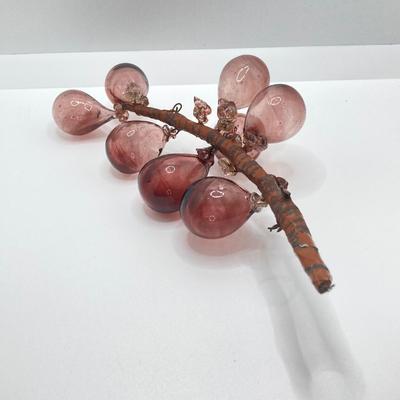 LOT 139: Vintage Wheaton Village Iridescent Art Glass Bottle (WV '04) and Glass Grapes