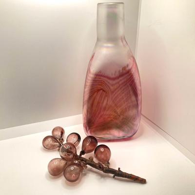 LOT 139: Vintage Wheaton Village Iridescent Art Glass Bottle (WV '04) and Glass Grapes