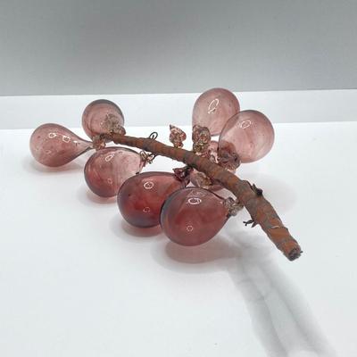 LOT 139: Vintage Wheaton Village Iridescent Art Glass Bottle (WV '04) and Glass Grapes