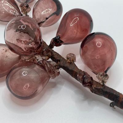 LOT 139: Vintage Wheaton Village Iridescent Art Glass Bottle (WV '04) and Glass Grapes