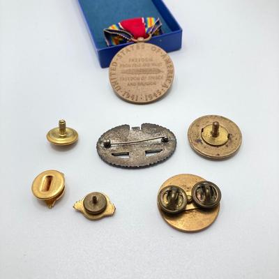 LOT 140: Vintage Military Collection - Zippo Lighter, Toy Soldier, Medal / Ribbons, Watch and Pins
