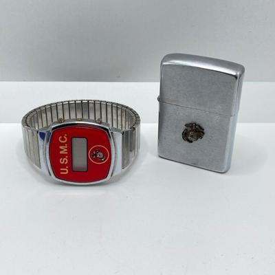 LOT 140: Vintage Military Collection - Zippo Lighter, Toy Soldier, Medal / Ribbons, Watch and Pins