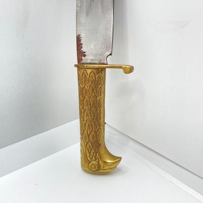 LOT 141: Vintage Brass Handle Eagle Dagger / Knife with Decorated Sheath / Scabbard