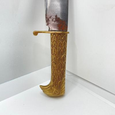LOT 141: Vintage Brass Handle Eagle Dagger / Knife with Decorated Sheath / Scabbard