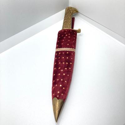 LOT 141: Vintage Brass Handle Eagle Dagger / Knife with Decorated Sheath / Scabbard
