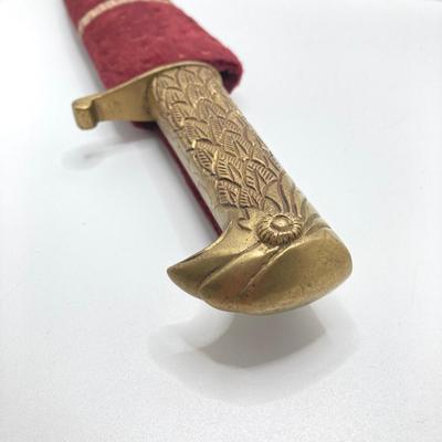 LOT 141: Vintage Brass Handle Eagle Dagger / Knife with Decorated Sheath / Scabbard