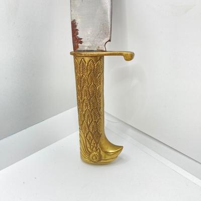 LOT 141: Vintage Brass Handle Eagle Dagger / Knife with Decorated Sheath / Scabbard
