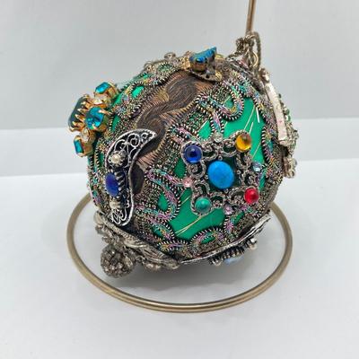 LOT 143: Vintage Decorative Collection - Handmade Ornament, Painted Large Glass Beads and Carved Elephant
