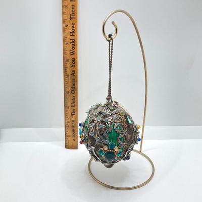 LOT 143: Vintage Decorative Collection - Handmade Ornament, Painted Large Glass Beads and Carved Elephant