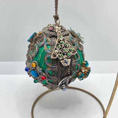 LOT 143: Vintage Decorative Collection - Handmade Ornament, Painted Large Glass Beads and Carved Elephant