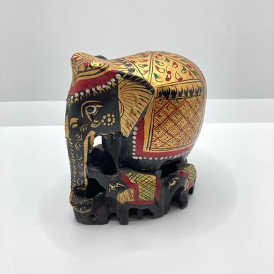 LOT 143: Vintage Decorative Collection - Handmade Ornament, Painted Large Glass Beads and Carved Elephant