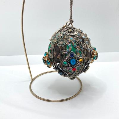 LOT 143: Vintage Decorative Collection - Handmade Ornament, Painted Large Glass Beads and Carved Elephant
