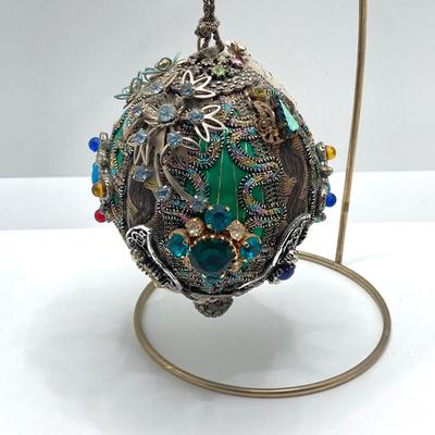 LOT 143: Vintage Decorative Collection - Handmade Ornament, Painted Large Glass Beads and Carved Elephant