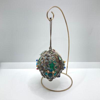 LOT 143: Vintage Decorative Collection - Handmade Ornament, Painted Large Glass Beads and Carved Elephant