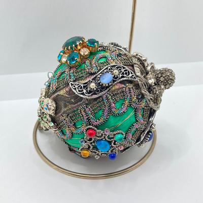 LOT 143: Vintage Decorative Collection - Handmade Ornament, Painted Large Glass Beads and Carved Elephant