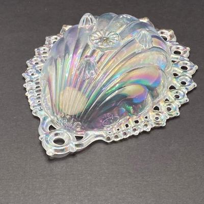 LOT 144: Classic Art Glass Collection - Tiffany Candlestick Holder and Fenton Iridescent Trinket Holder