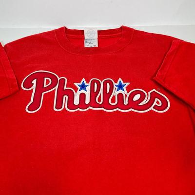 LOT 146: Vintage Philadelphia Phillies Collection - Youth Tackle Twill Jim Thome #25 T-Shirt, Crocheted Phanatic, Italian Baseball Cap,...