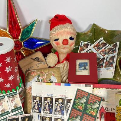 LOT 147: Vintage Christmas Collection - Stamps, Post Cards, Home Decor and Silvestri Kaleidoscope and More