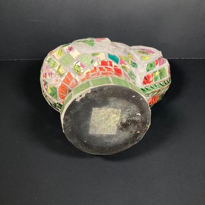 LOT 149: The Chicken and The Egg - Mosaic Decorative Hen, Onyx Eggs in Ceramic Holder and Crocheted Pot Holder