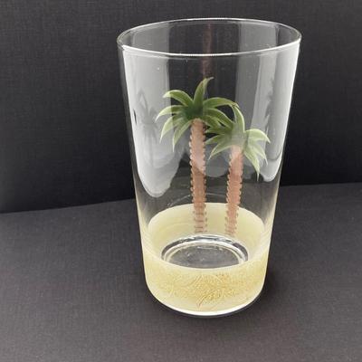 LOT 150: Tommy Bahama Style Palm Tree Drinking Glasses with Acrylic Pitcher