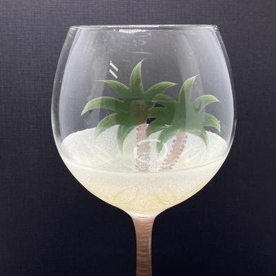 LOT 150: Tommy Bahama Style Palm Tree Drinking Glasses with Acrylic Pitcher