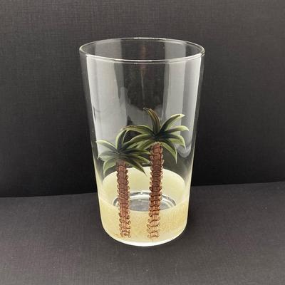 LOT 150: Tommy Bahama Style Palm Tree Drinking Glasses with Acrylic Pitcher