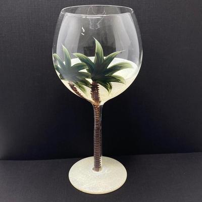 LOT 150: Tommy Bahama Style Palm Tree Drinking Glasses with Acrylic Pitcher