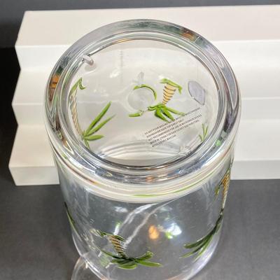 LOT 150: Tommy Bahama Style Palm Tree Drinking Glasses with Acrylic Pitcher