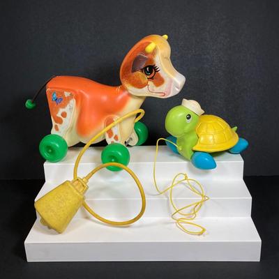 LOT 151: Vintage Fisher Price Toy Collection - Cow, Turtles and Toot Toot Train