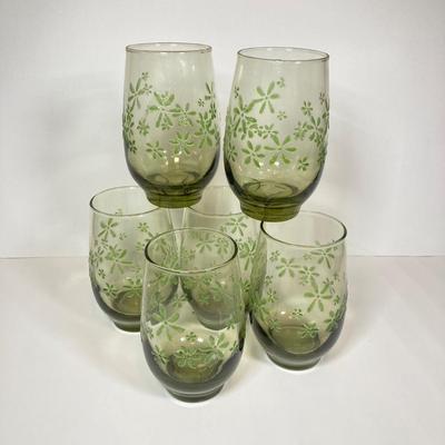 LOT 153: Six Libbey's Mint Bouquet Green Mid-Century Modern Glassware