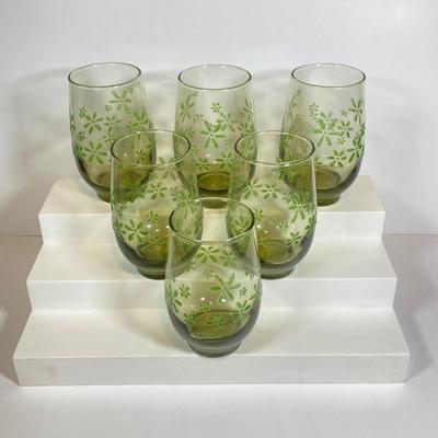 LOT 153: Six Libbey's Mint Bouquet Green Mid-Century Modern Glassware