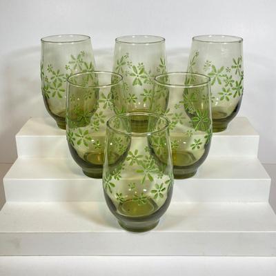 LOT 153: Six Libbey's Mint Bouquet Green Mid-Century Modern Glassware