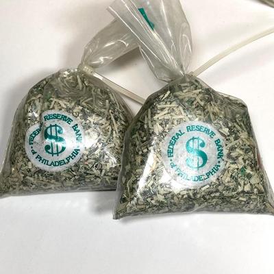 LOT 155: Vintage Uncle Sam Bank, George Washington Clear Glass Bottle, Federal Reserve Bank of Philadelphia Shredded Paper Bills, No Cash...