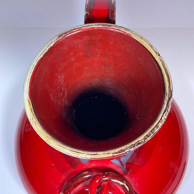 LOT 156: Vintage Hand Painted Red Italian Ceramic Pipe Spout Vase and Ashtray