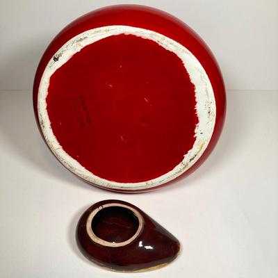 LOT 156: Vintage Hand Painted Red Italian Ceramic Pipe Spout Vase and Ashtray