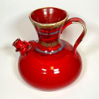 LOT 156: Vintage Hand Painted Red Italian Ceramic Pipe Spout Vase and Ashtray