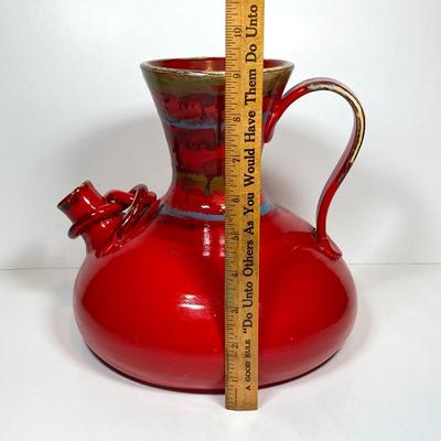 LOT 156: Vintage Hand Painted Red Italian Ceramic Pipe Spout Vase and Ashtray