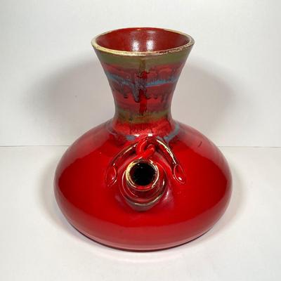 LOT 156: Vintage Hand Painted Red Italian Ceramic Pipe Spout Vase and Ashtray
