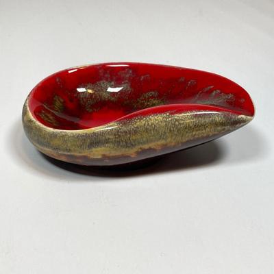 LOT 156: Vintage Hand Painted Red Italian Ceramic Pipe Spout Vase and Ashtray