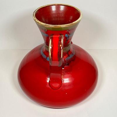 LOT 156: Vintage Hand Painted Red Italian Ceramic Pipe Spout Vase and Ashtray
