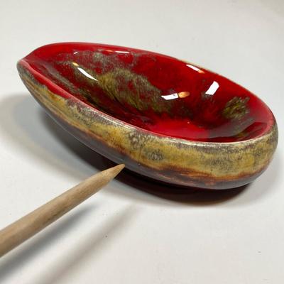 LOT 156: Vintage Hand Painted Red Italian Ceramic Pipe Spout Vase and Ashtray